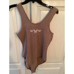 Urban Nation Embroidered Butterfly Body Suit Sz S Snap Closure